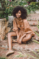 the bellflower mini dress in mocha