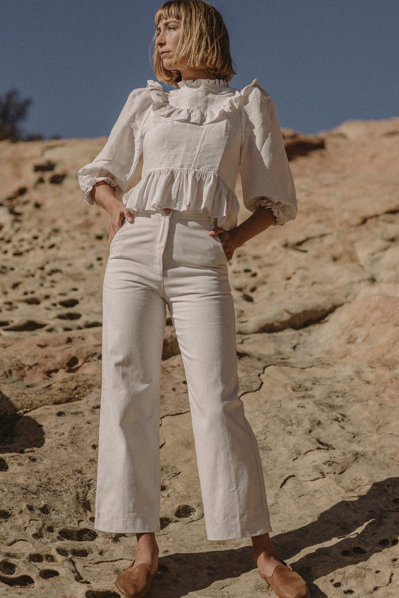 the prairie blouse in stone silk
