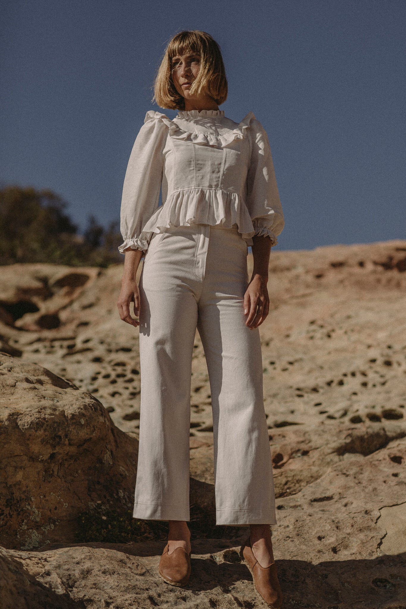 the prairie blouse in stone silk