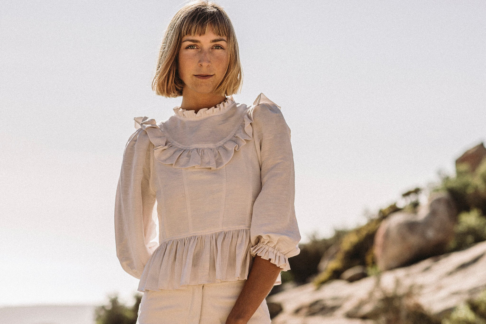 the prairie blouse in stone silk