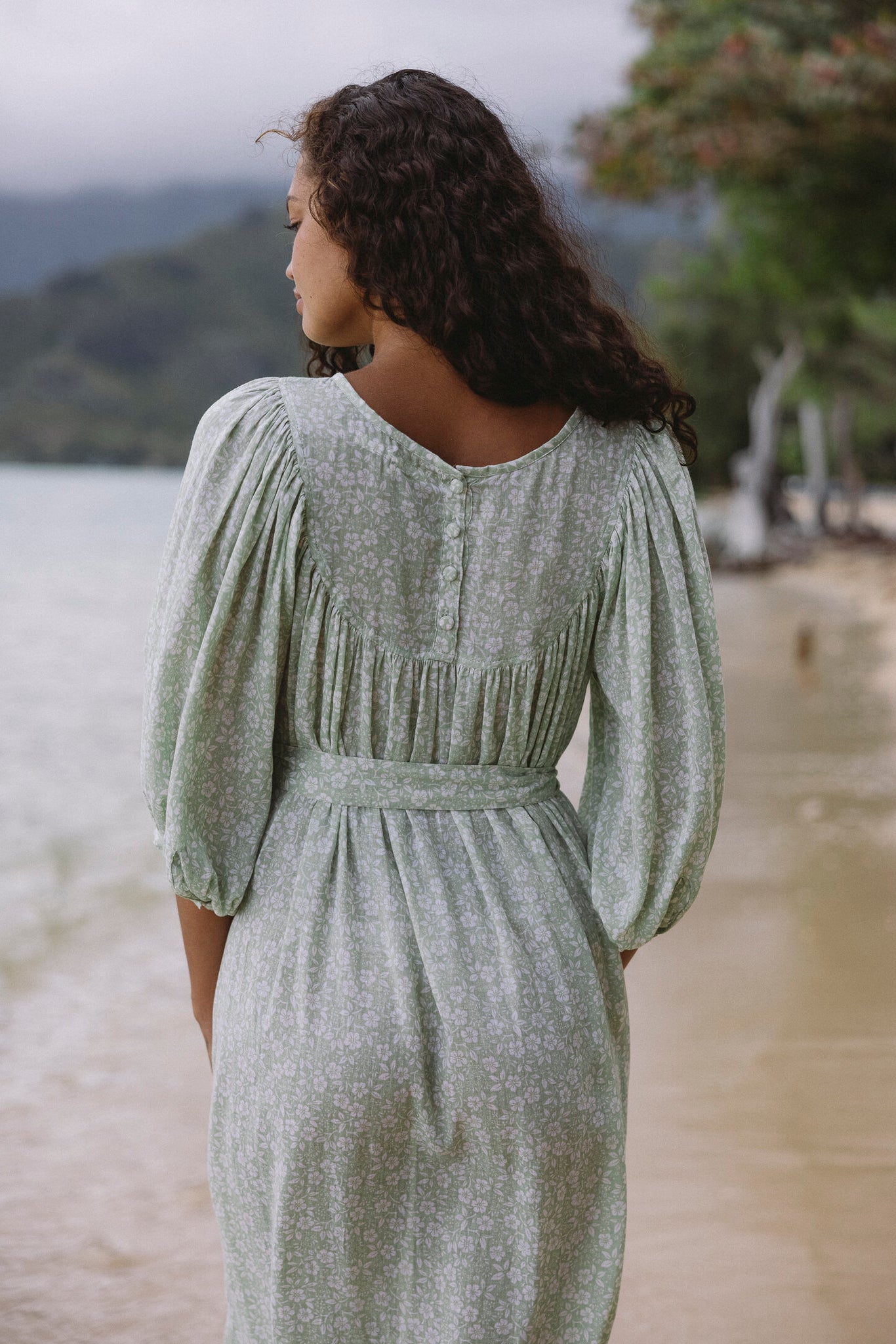 the Greta dress in island floral mint
