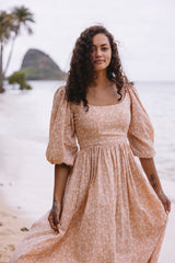 the bellflower dress in island floral clay