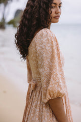 the bellflower dress in island floral clay