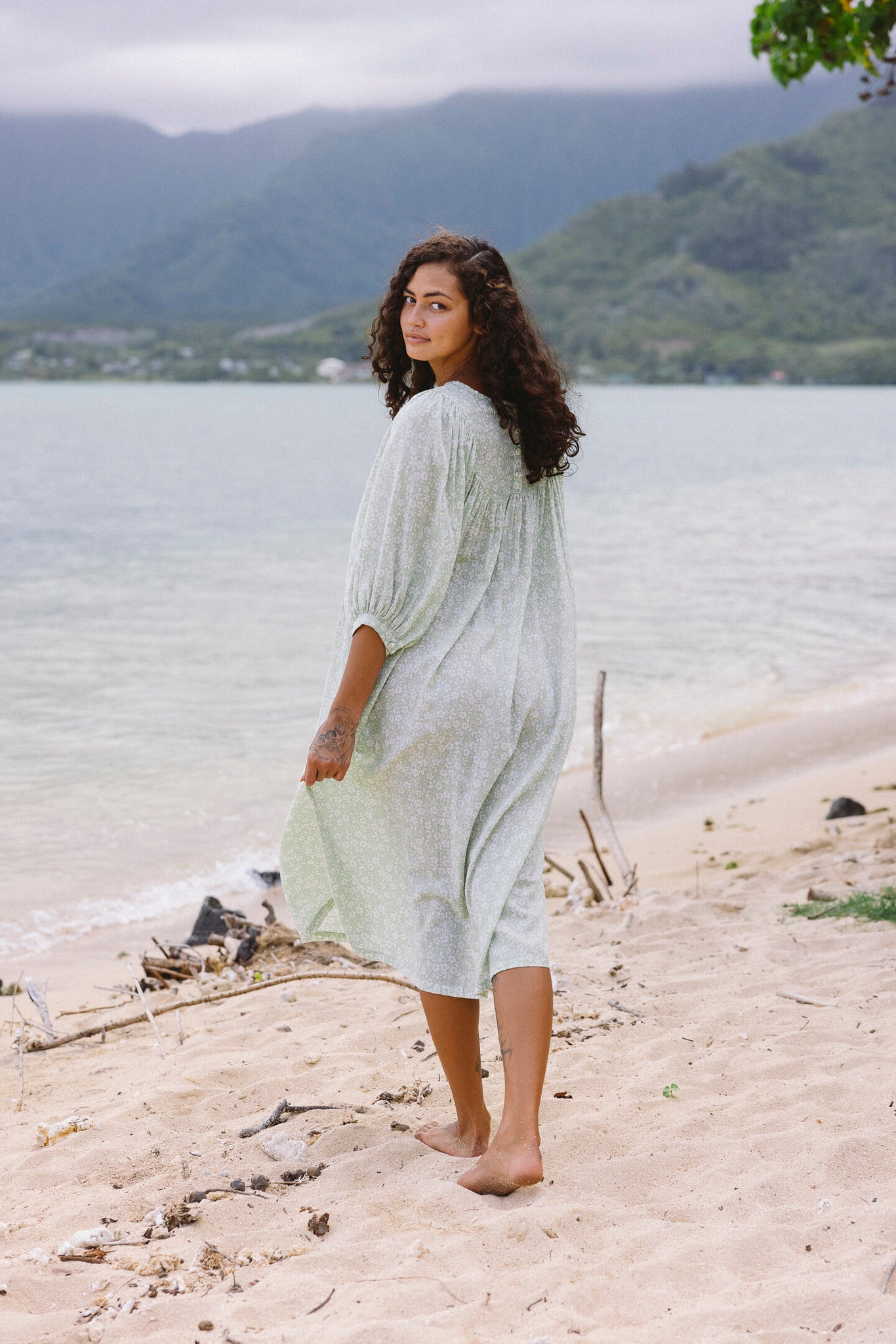 the Greta dress in island floral mint