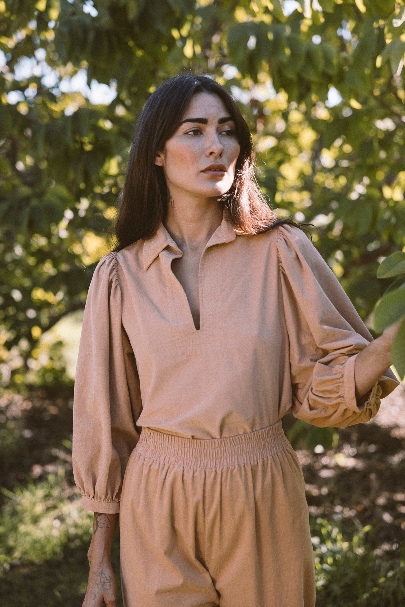 the Delilah blouse in golden straw corduroy
