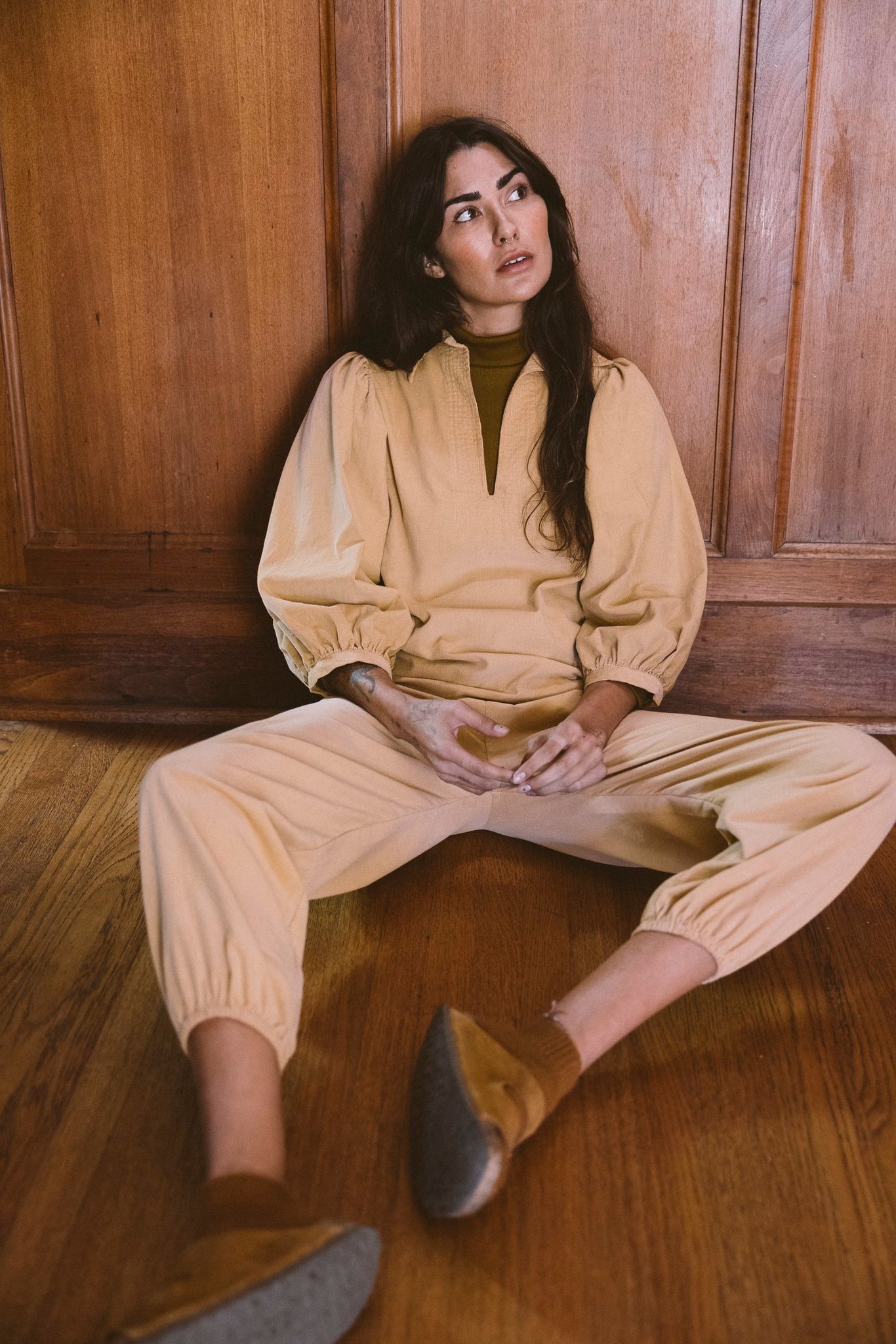 the Delilah blouse in golden straw corduroy