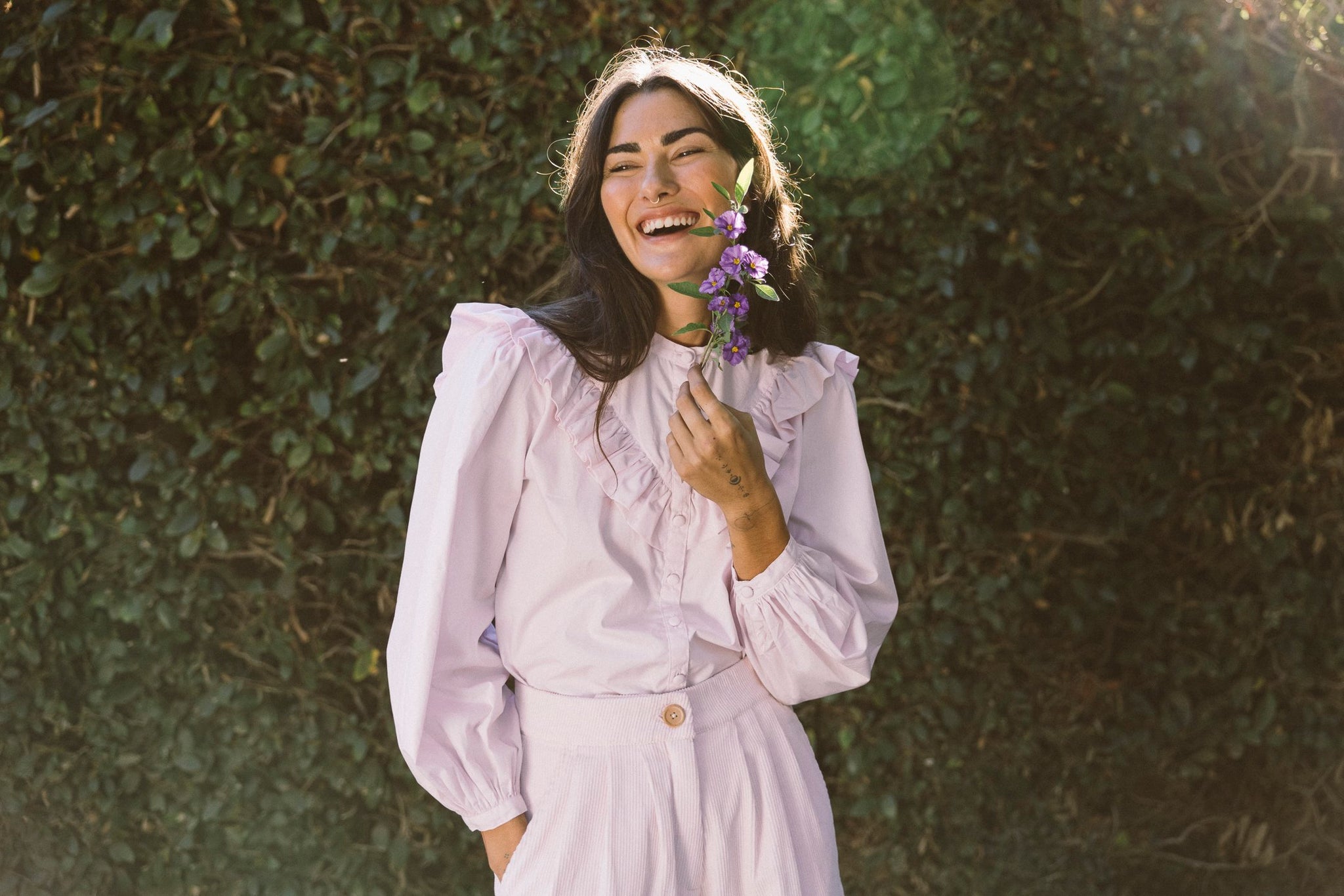 the organic Hattie blouse in lilac