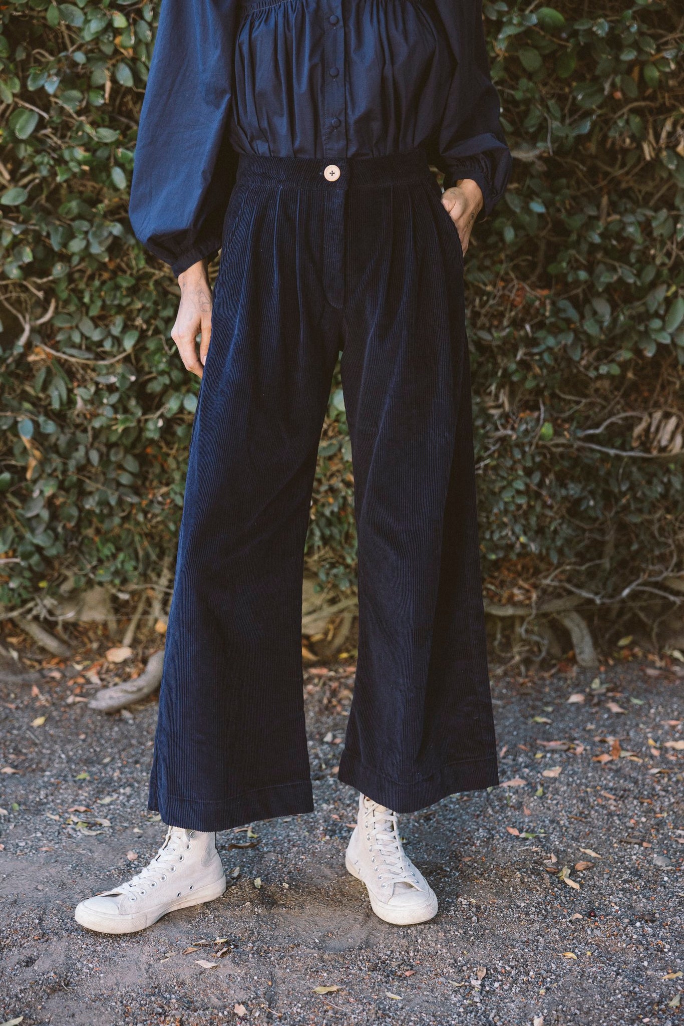 the baye pant in midnight blue corduroy