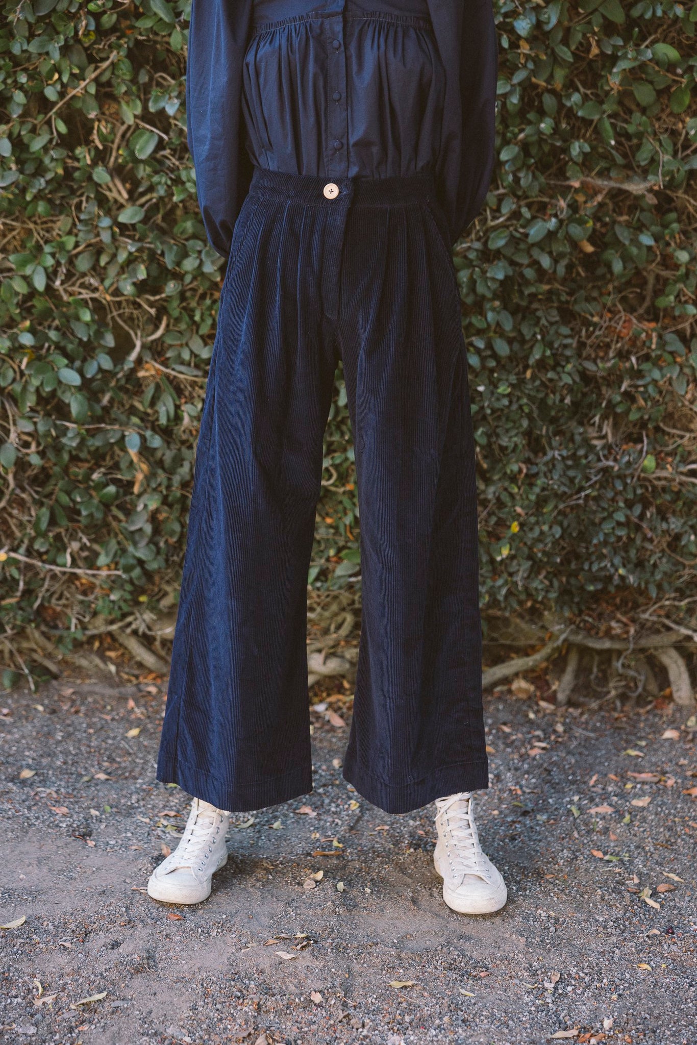 the baye pant in midnight blue corduroy