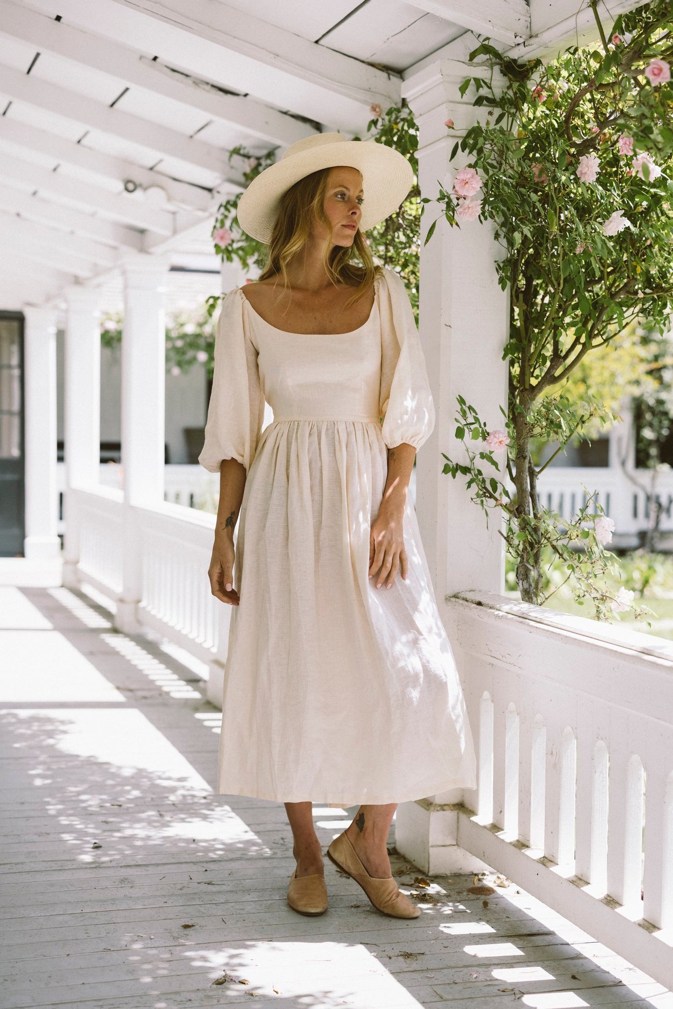 The bellflower midi dress in cream