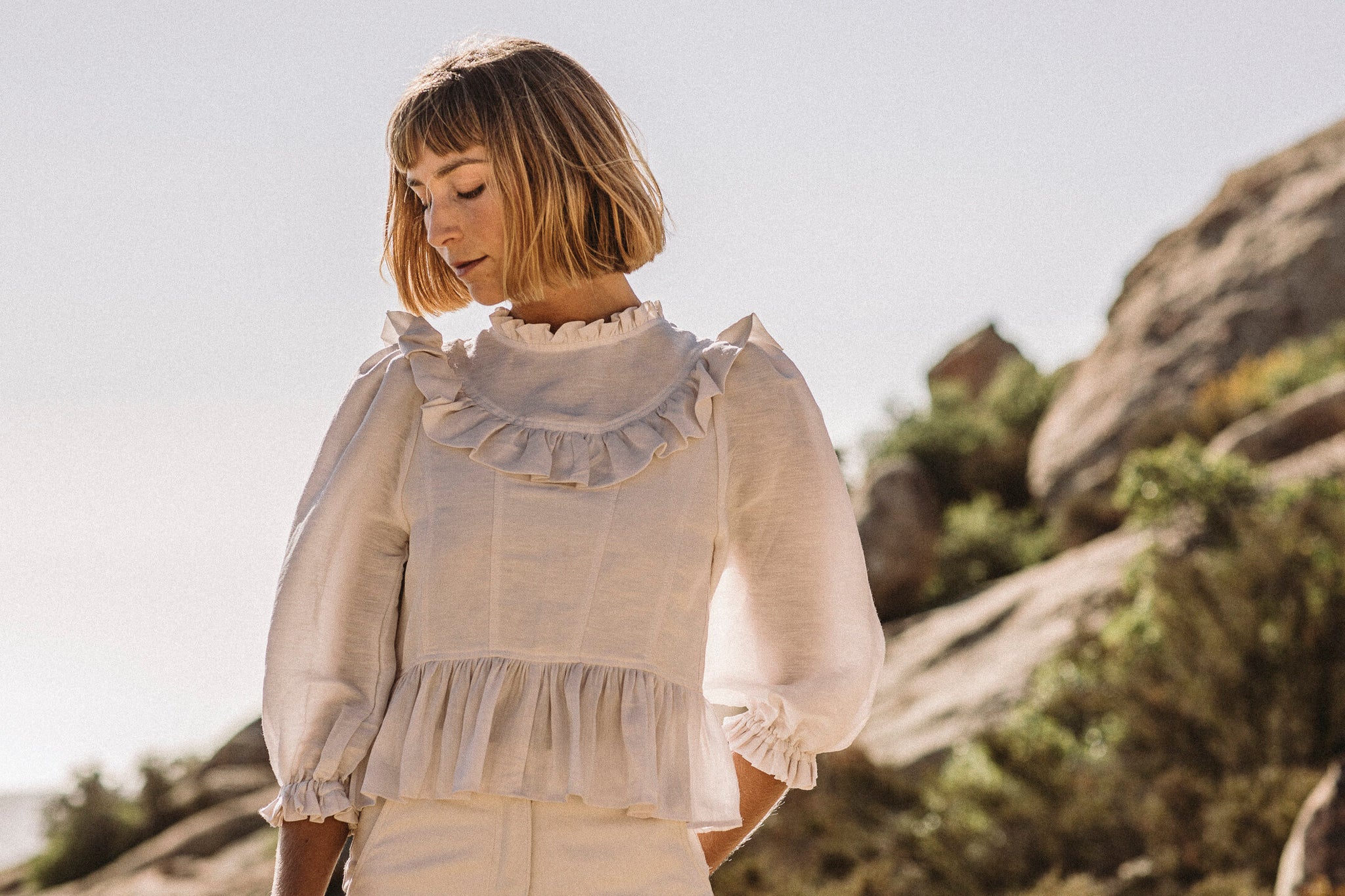 the prairie blouse in stone silk