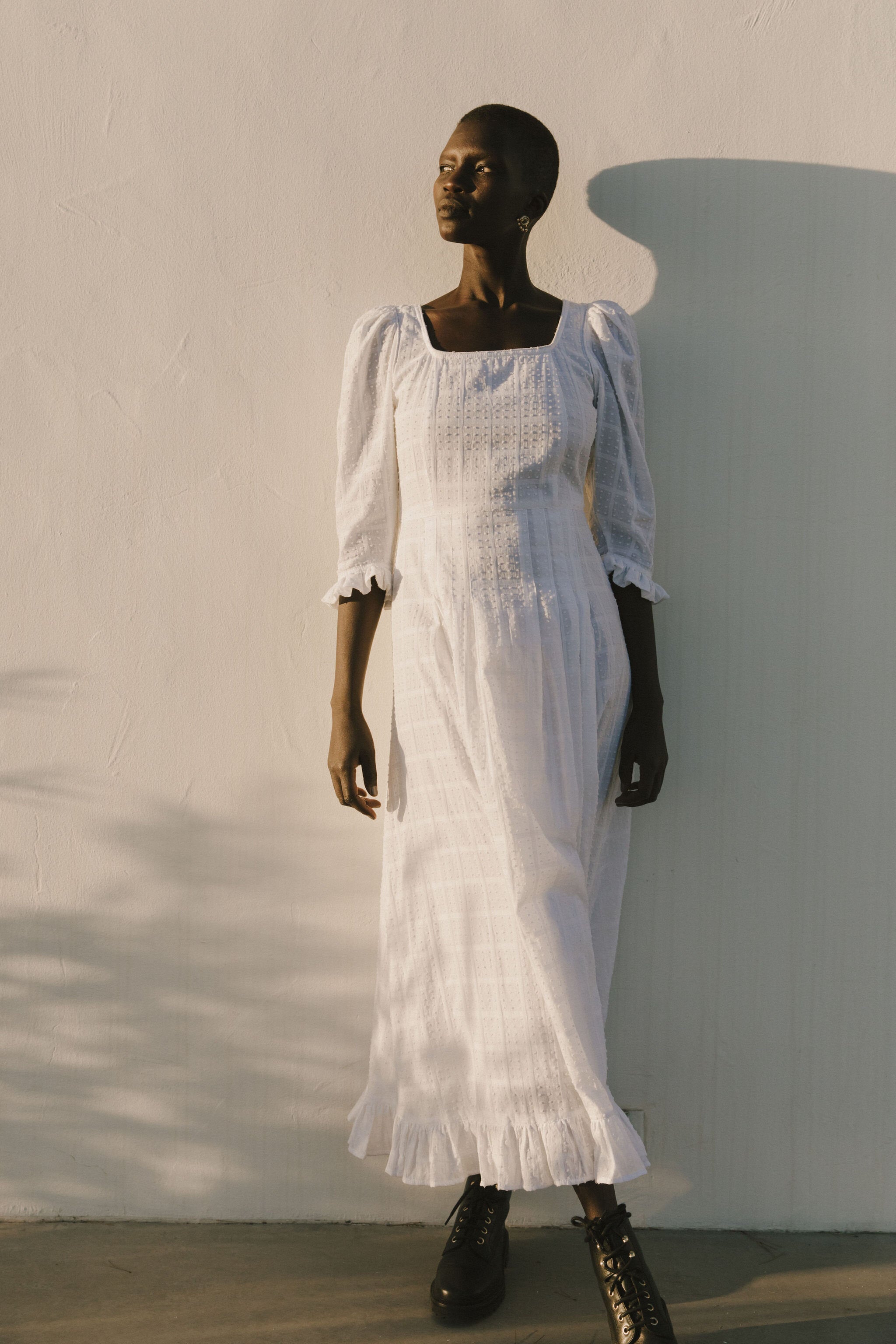 white knit midi dress Tahlia Pointelle Knit Midi Dress - White