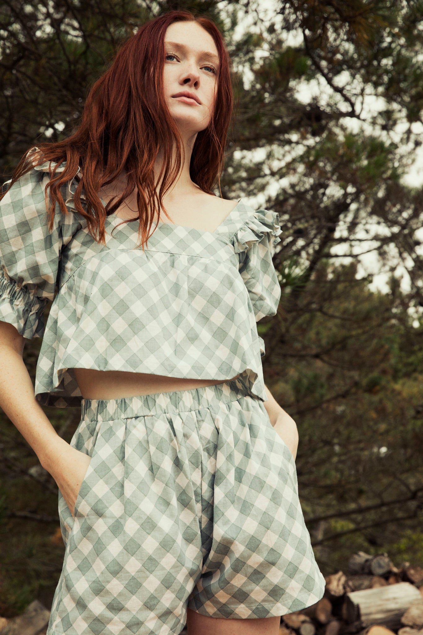 the arden top in chambray gingham