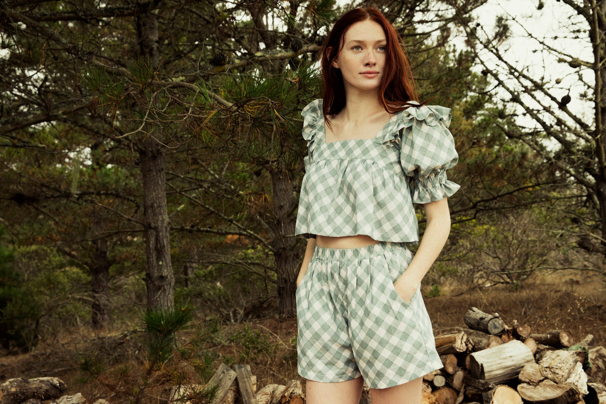 the juniper short in chambray gingham