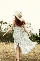 the addy dress in chambray gingham