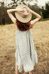 the addy dress in chambray gingham