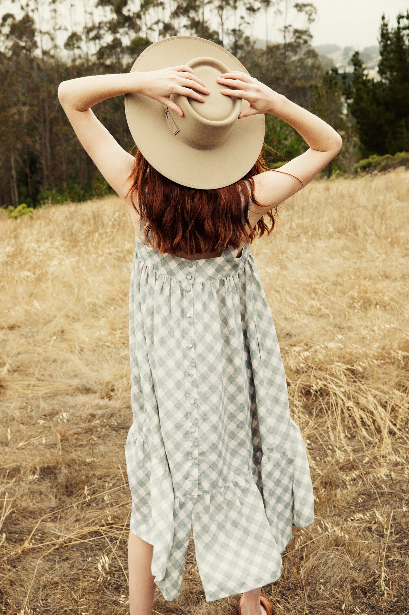 the addy dress in chambray gingham
