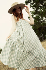 the addy dress in chambray gingham