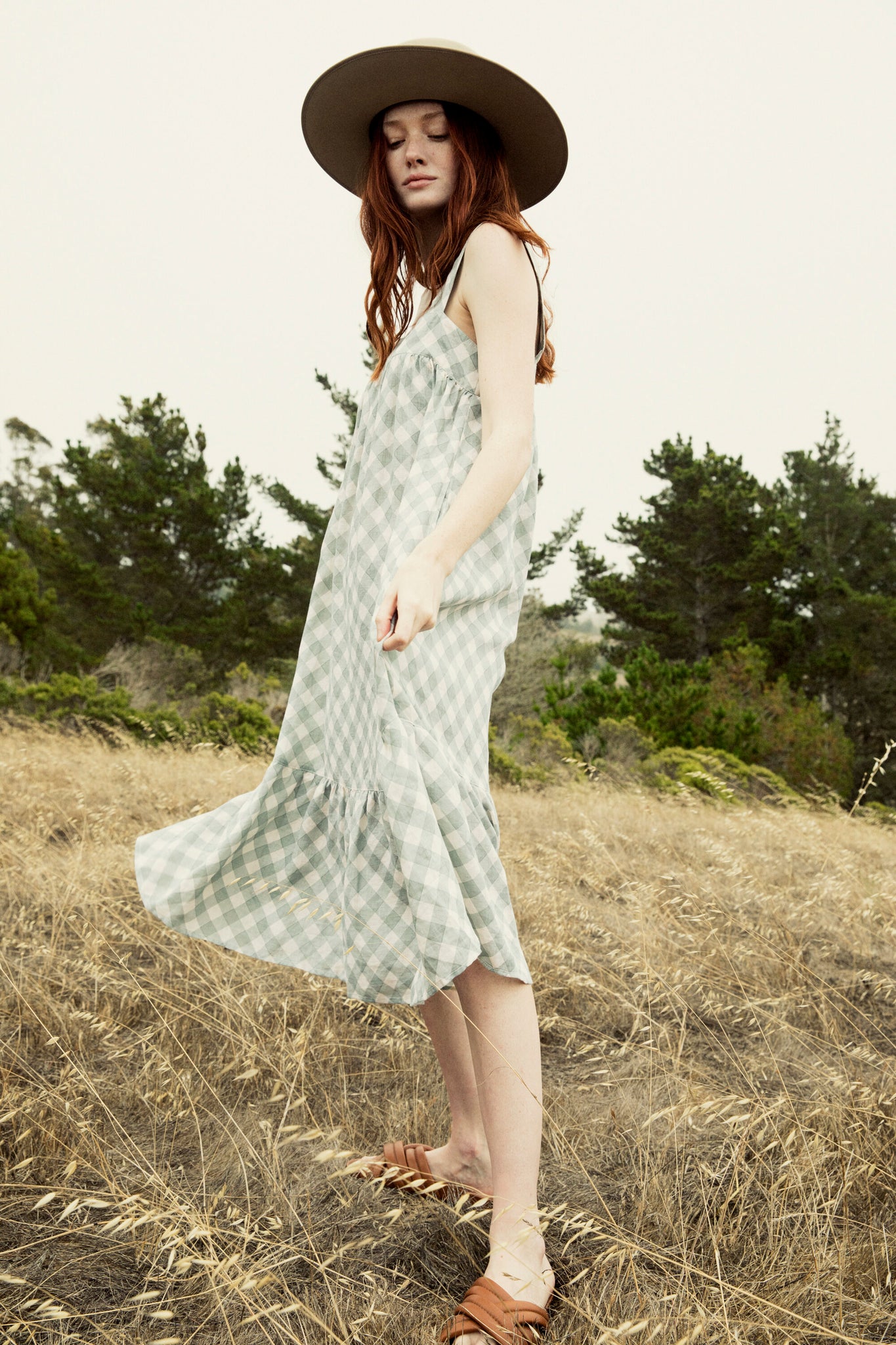 the addy dress in chambray gingham