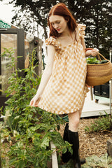 the alida dress in golden straw gingham