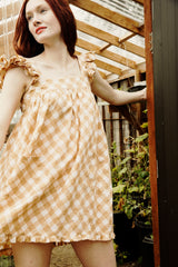 the alida dress in golden straw gingham