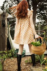 the alida dress in golden straw gingham