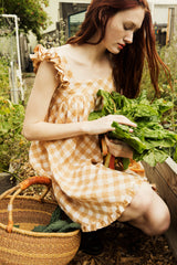 the alida dress in golden straw gingham