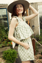 the nimue top in moss gingham