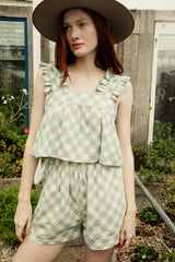 the nimue top in moss gingham