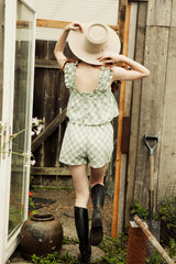 the nimue top in moss gingham